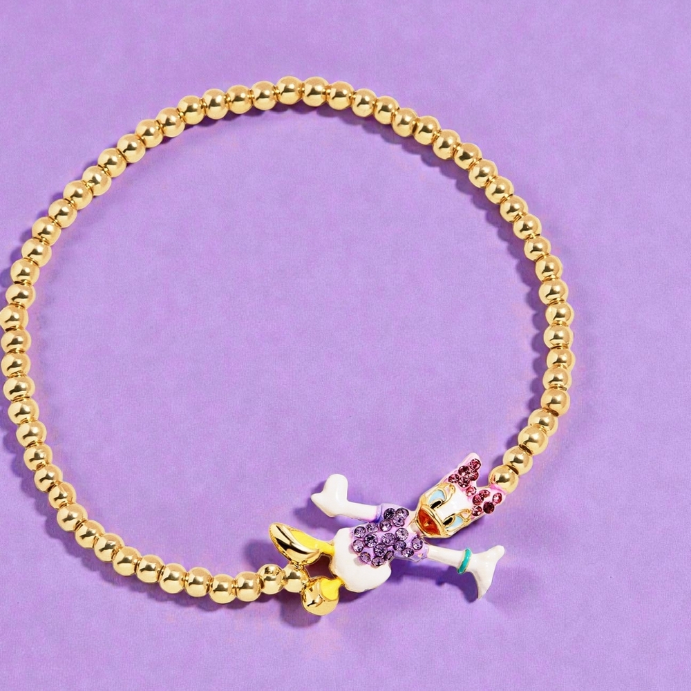 NEW Disney Daisy Duck Pisa Gold Plated Brass Stretch Bracelet 3D detailing NWT